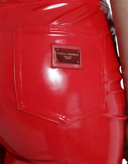 Dolce & Gabbana Rote High Waist Skinny Hose Shiny Pants