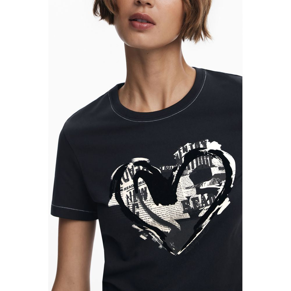 Desigual Schwarzes Baumwoll-T-Shirt für Frauen