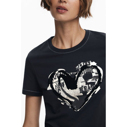 Desigual Schwarzes Baumwoll-T-Shirt für Frauen