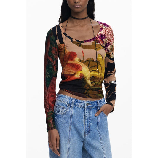 Desigual Braunes Elastan Frauen T-Shirt