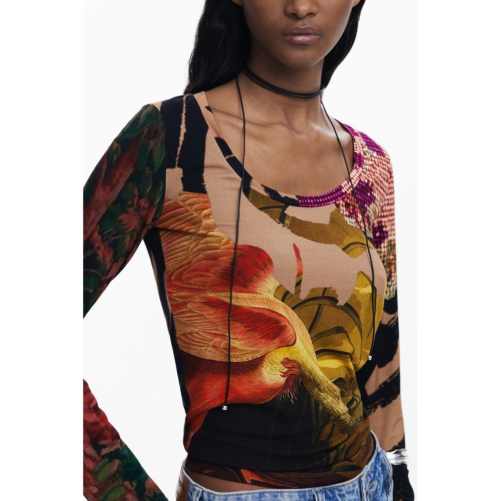 Desigual Braunes Elastan Frauen T-Shirt