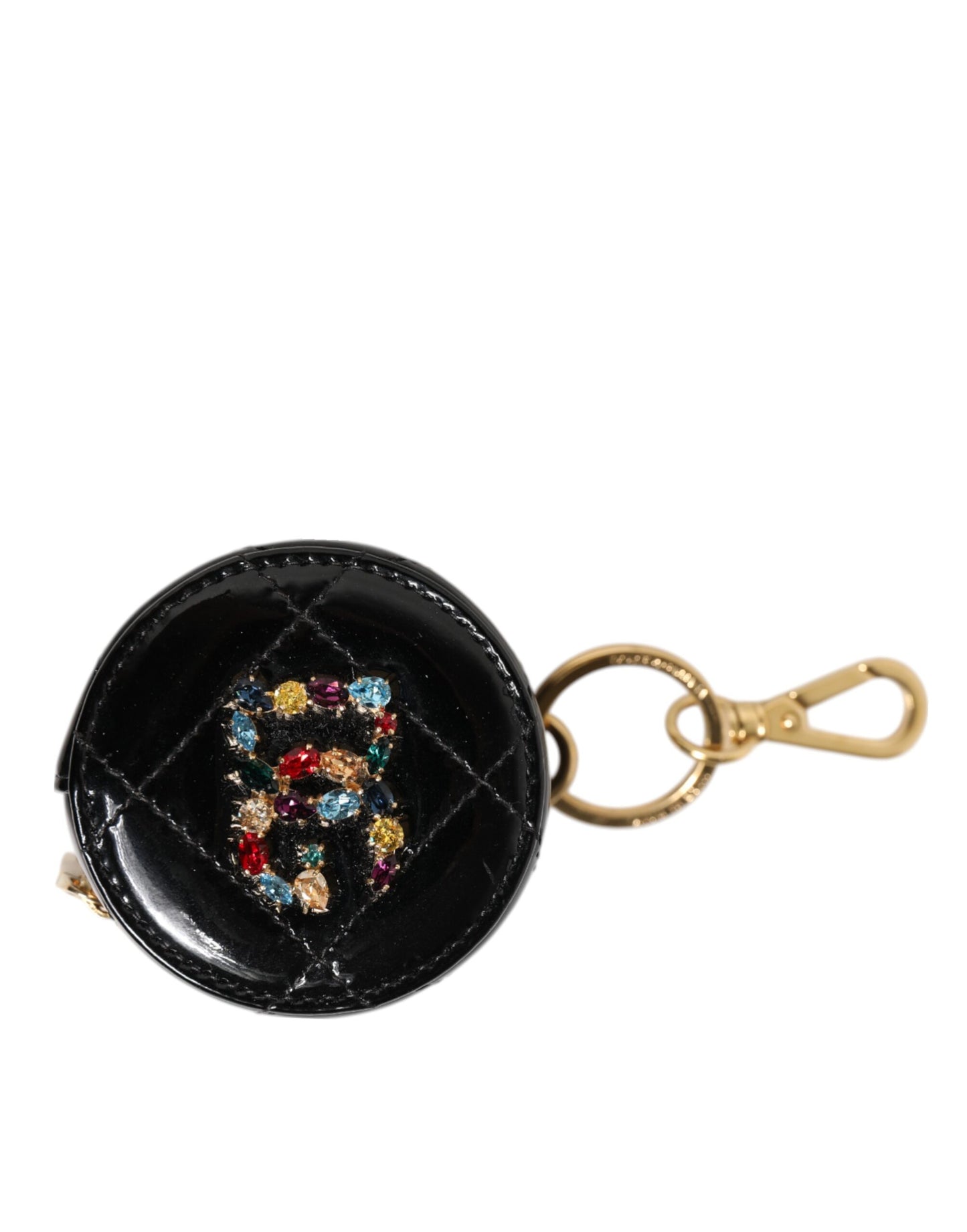 Dolce & Gabbana Schwarzes Lammleder DG Crystal Logo Round Coin Purse Wallet
