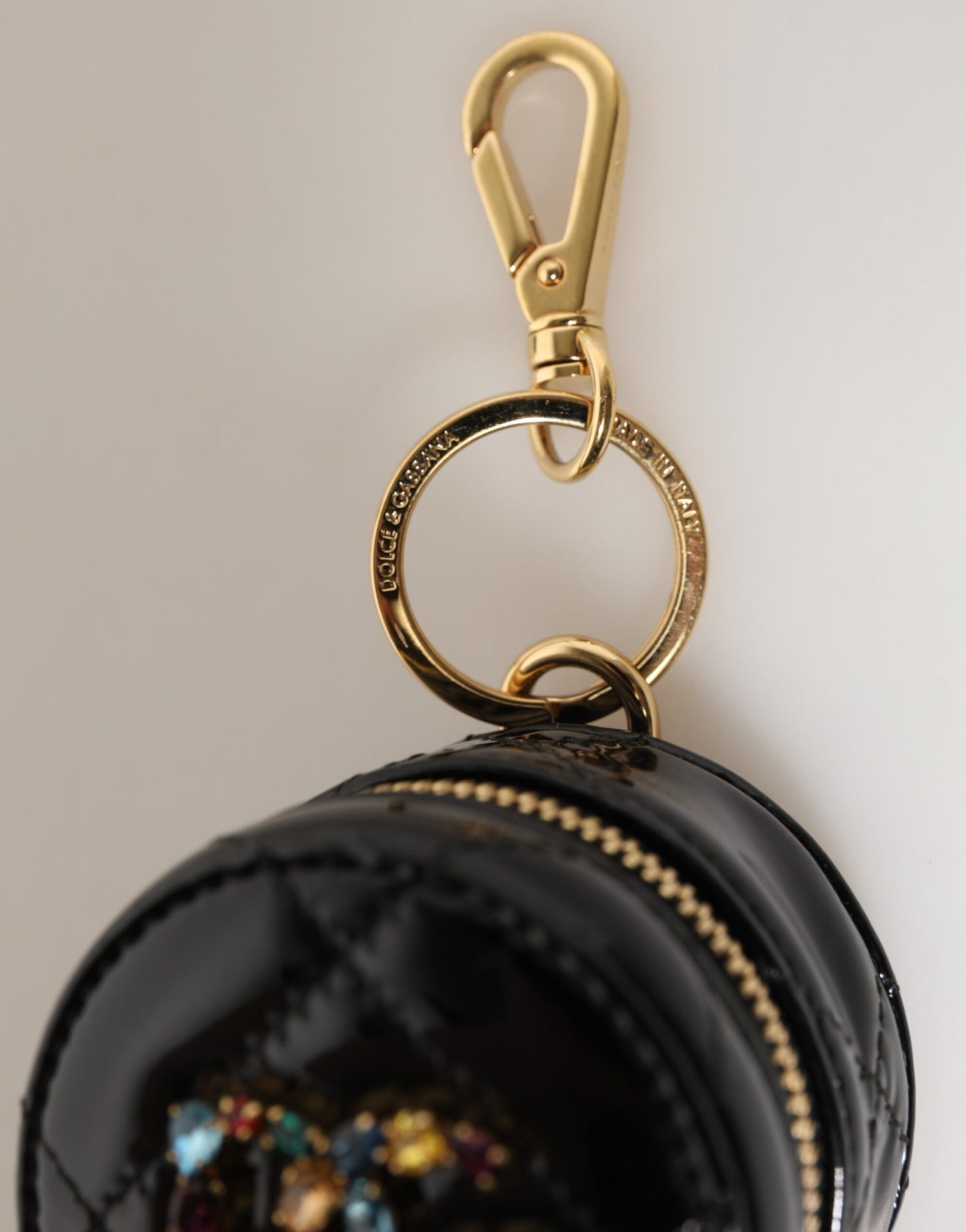 Dolce & Gabbana Schwarzes Lammleder DG Crystal Logo Round Coin Purse Wallet