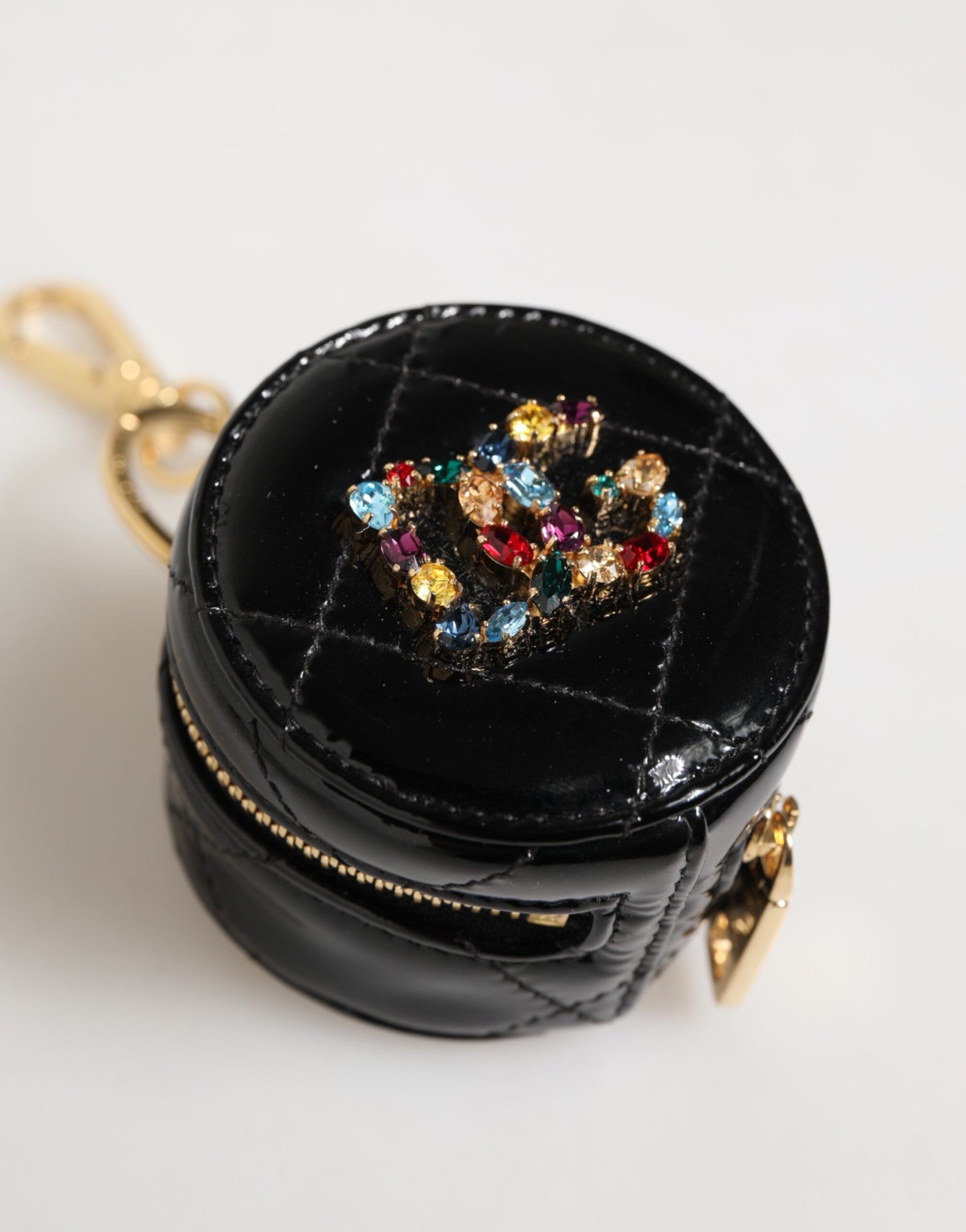 Dolce & Gabbana Schwarzes Lammleder DG Crystal Logo Round Coin Purse Wallet