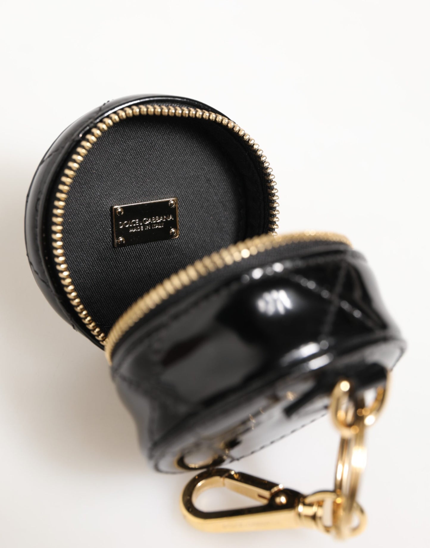 Dolce & Gabbana Schwarzes Lammleder DG Crystal Logo Round Coin Purse Wallet
