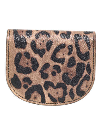 Dolce & Gabbana Braunes schwarzes Kalbsleder mit Leopardenmuster Logo-Plakette Brieftasche