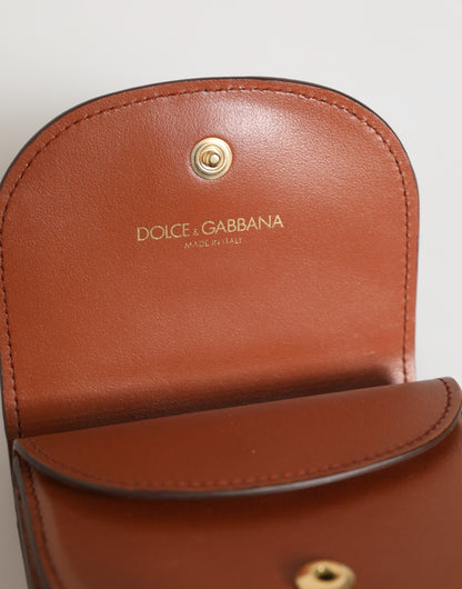 Dolce & Gabbana Braunes schwarzes Kalbsleder mit Leopardenmuster Logo-Plakette Brieftasche