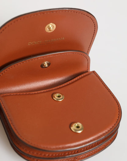 Dolce & Gabbana Braunes schwarzes Kalbsleder mit Leopardenmuster Logo-Plakette Brieftasche