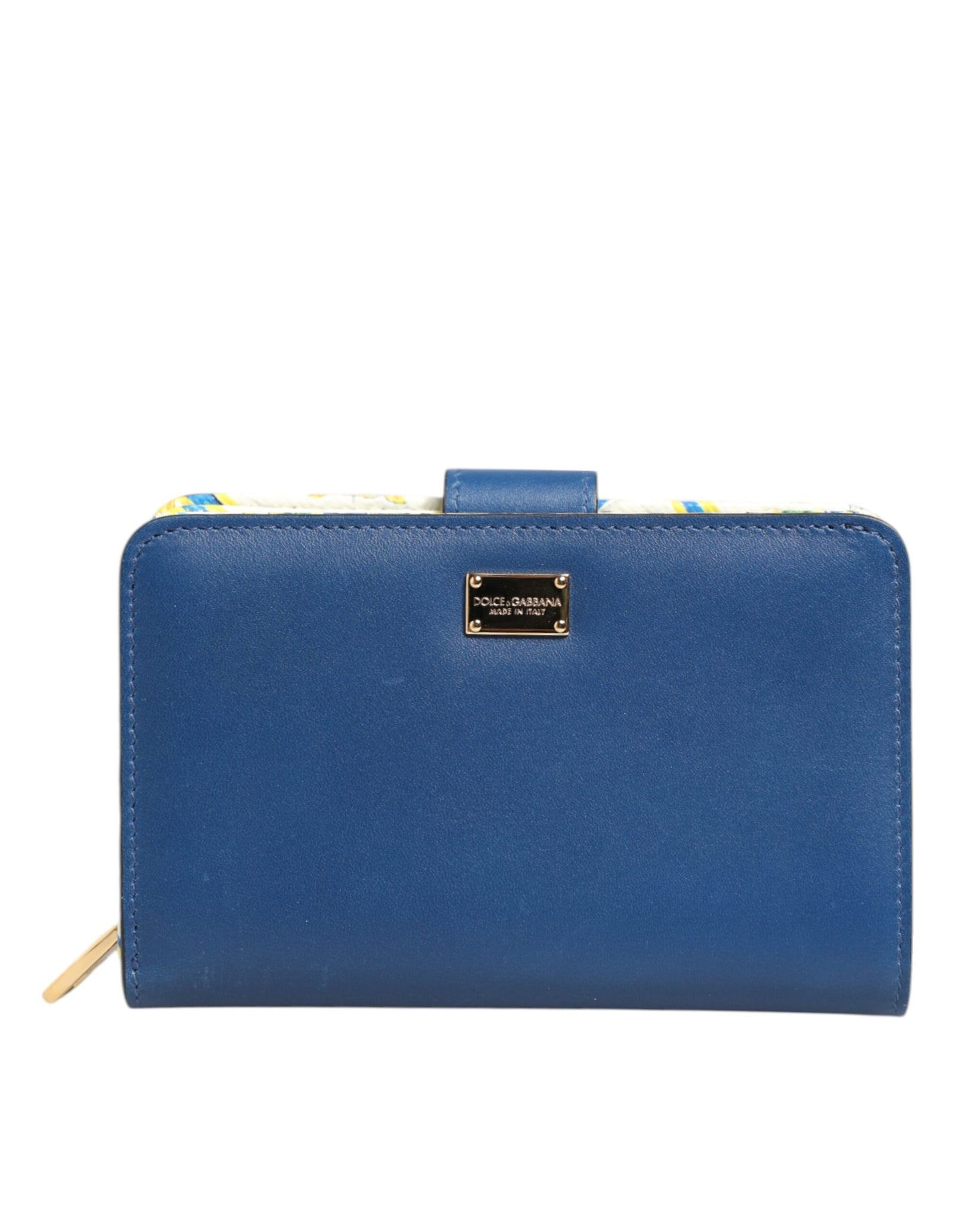 Dolce & Gabbana Blaues Leder Continental Tile Print Zip Karteninhaber Geldbörse Brieftasche