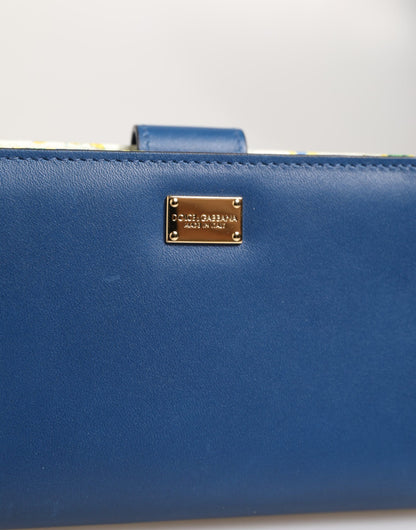 Dolce & Gabbana Blaues Leder Continental Tile Print Zip Karteninhaber Geldbörse Brieftasche