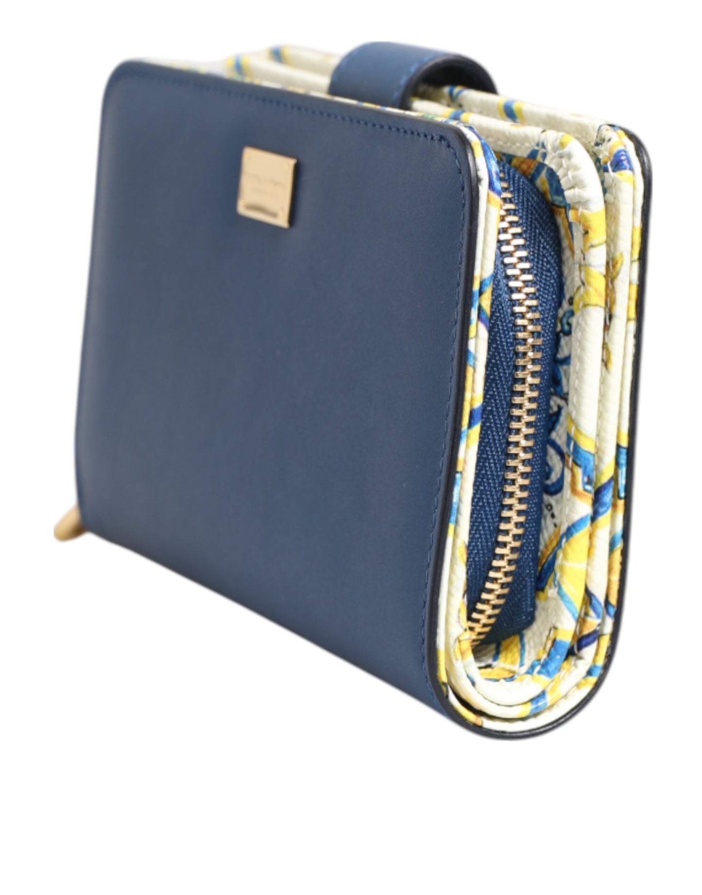 Dolce & Gabbana Blaues Leder Continental Tile Print Zip Karteninhaber Geldbörse Brieftasche