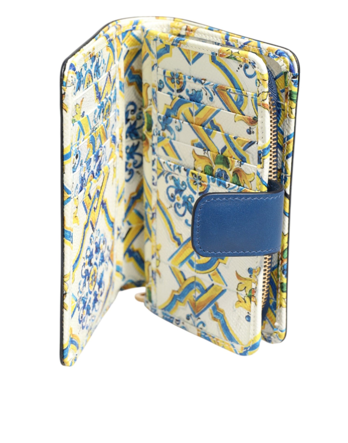 Dolce & Gabbana Blaues Leder Continental Tile Print Zip Karteninhaber Geldbörse Brieftasche