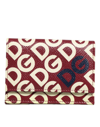 Dolce & Gabbana Burgunderfarbener Logo-Druck Kalbsleder French Flap Kartenhalter Brieftasche