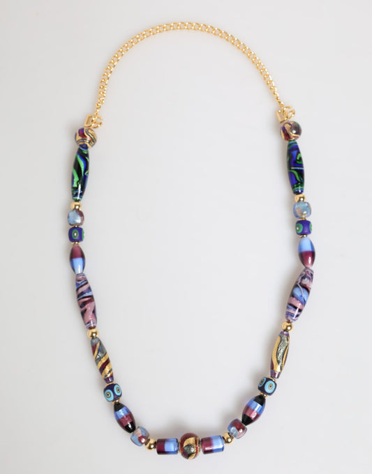 Dolce & Gabbana Multicolor Muranoglasperlen Gold Messing Kette Schmuck Halskette