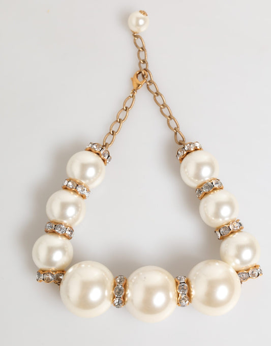 Dolce & Gabbana Gold Messing Faux Perle Kristall Statement Luxus Schmuck Halskette