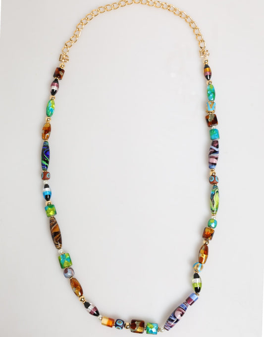Dolce & Gabbana Multicolor Muranoglasperlen Goldkette Schmuck Halskette