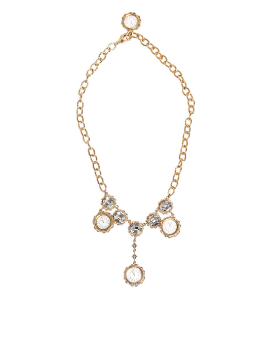 Dolce & Gabbana Gold Crystal Clock Face Anhänger Statement-Schmuck Halskette