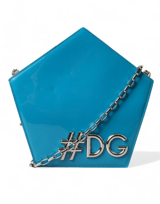 Dolce & Gabbana Blaue Lackleder Hashtag DG Schultertasche mit Kettenumschlag
