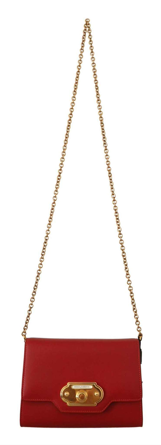 Dolce & Gabbana Rotes Leder Mini Crossbody Gold Hardware Rosso Papavero Tasche