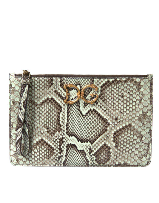 Dolce & Gabbana Verde Acqua Exotisches Leder Gold DG Logo Clutch Borse Tasche