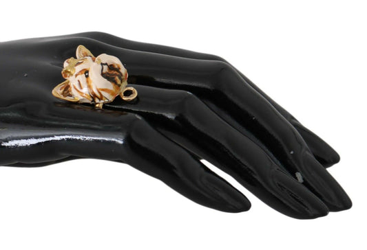 Dolce & Gabbana Gold Messing Harz Beige Hund Haustier Accessoire Ring