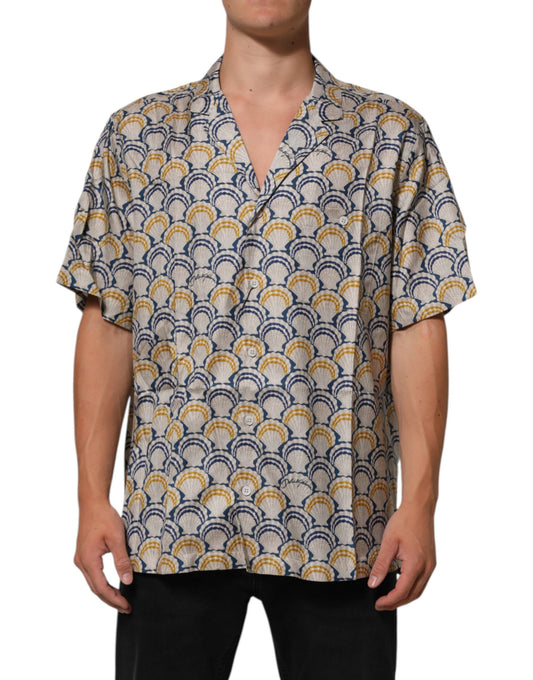 Dolce & Gabbana Cremefarbenes Hemd aus Baumwolle und Seide mit Muschelmuster auf Hawaii