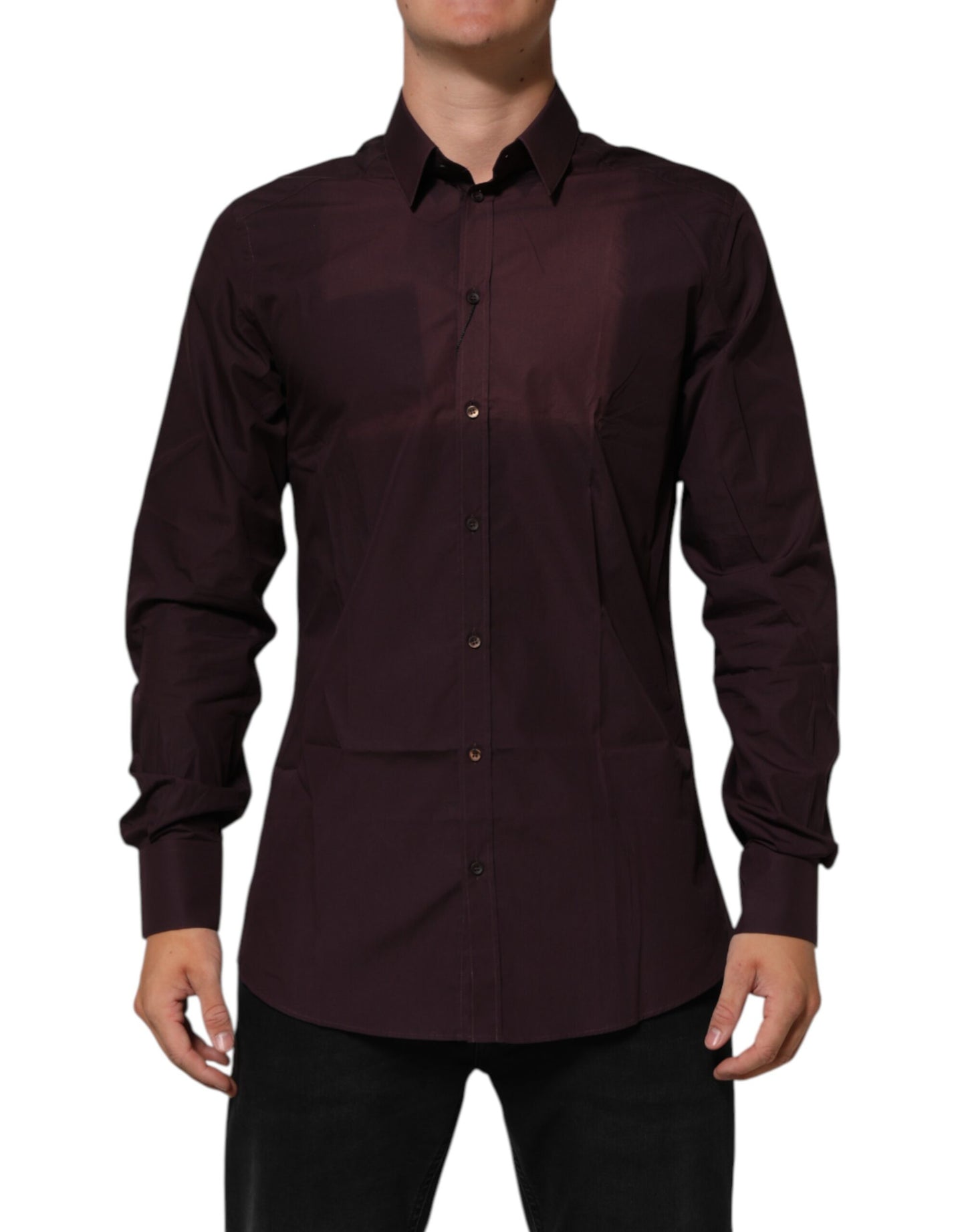 Dolce & Gabbana Kastanienbraunes Baumwollhemd mit Kragen GOLD Formal Dress Shirt