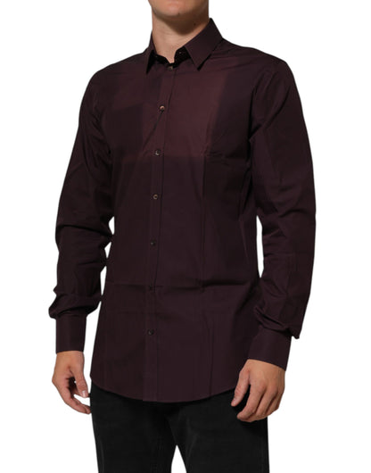 Dolce & Gabbana Kastanienbraunes Baumwollhemd mit Kragen GOLD Formal Dress Shirt