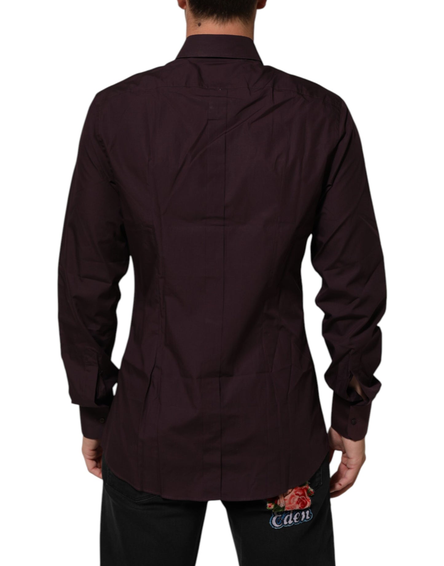 Dolce & Gabbana Kastanienbraunes Baumwollhemd mit Kragen GOLD Formal Dress Shirt