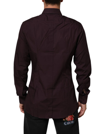 Dolce & Gabbana Kastanienbraunes Baumwollhemd mit Kragen GOLD Formal Dress Shirt