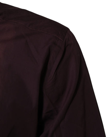 Dolce & Gabbana Kastanienbraunes Baumwollhemd mit Kragen GOLD Formal Dress Shirt