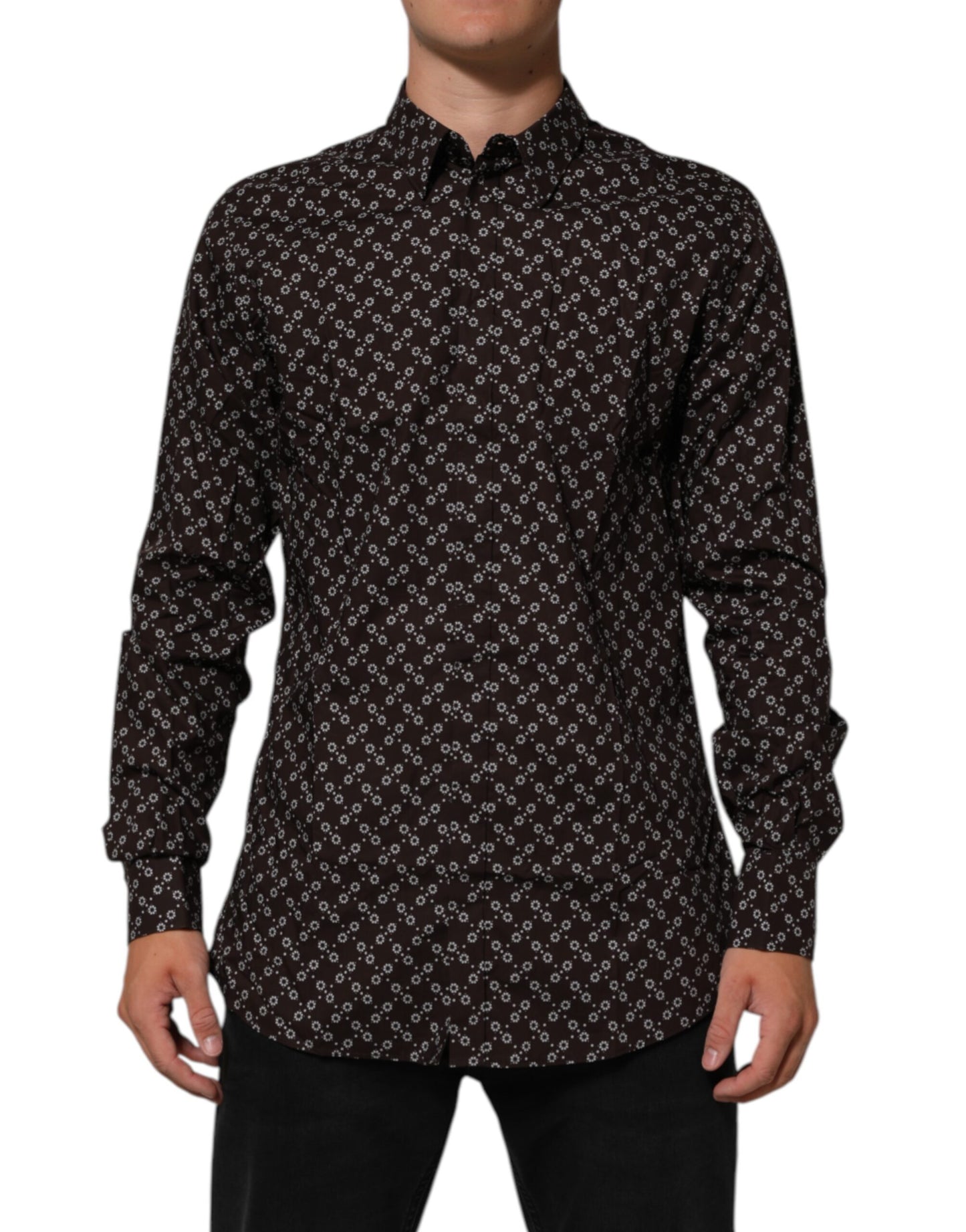Dolce & Gabbana BrownFloral Collared GOLD Formelles Hemd