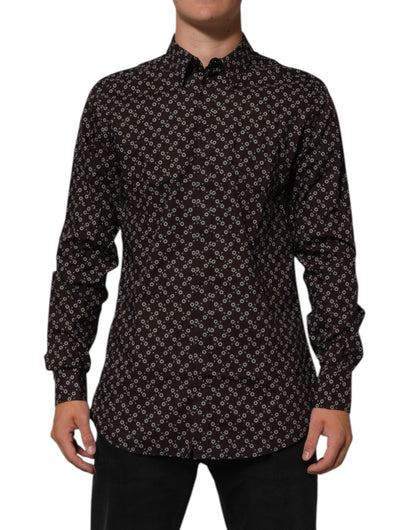 Dolce & Gabbana BrownFloral Collared GOLD Formelles Hemd