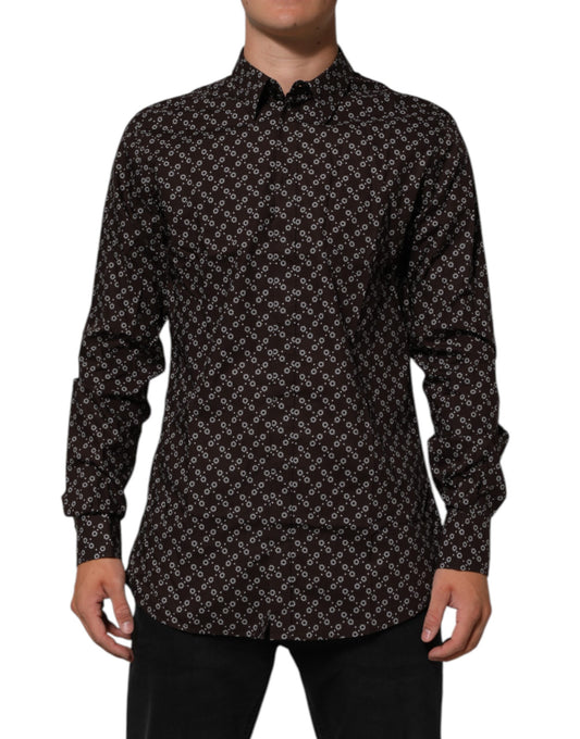 Dolce & Gabbana BrownFloral Collared GOLD Formelles Hemd