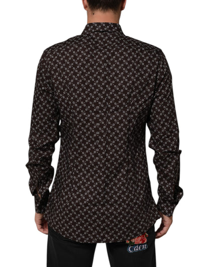 Dolce & Gabbana BrownFloral Collared GOLD Formelles Hemd
