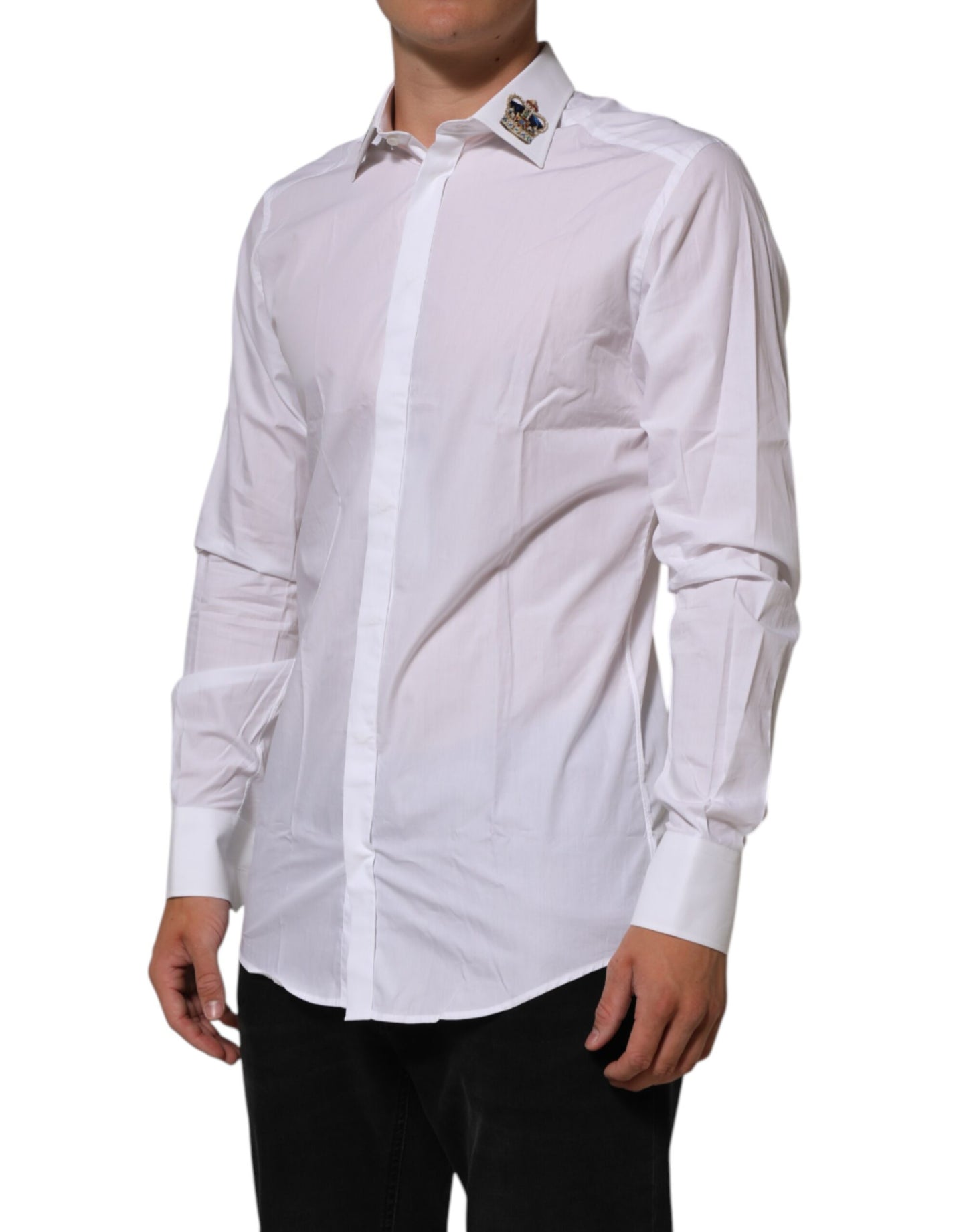 Dolce & Gabbana Weißes Kronenhemd mit Kragen GOLD Formal Dress Shirt