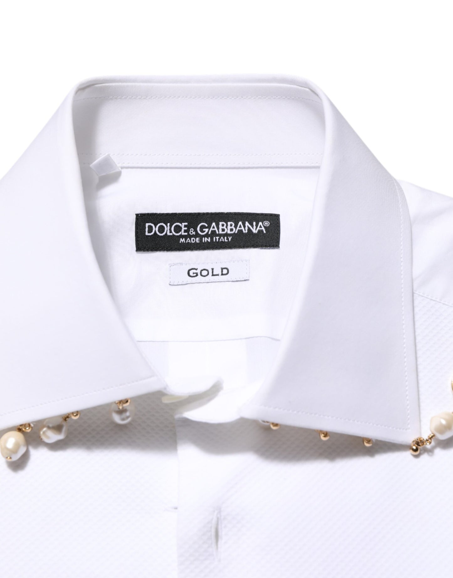 Dolce & Gabbana Weißes DG-Logo-Perlen-GOLD-Hemd aus Baumwolle für den formellen Anlass