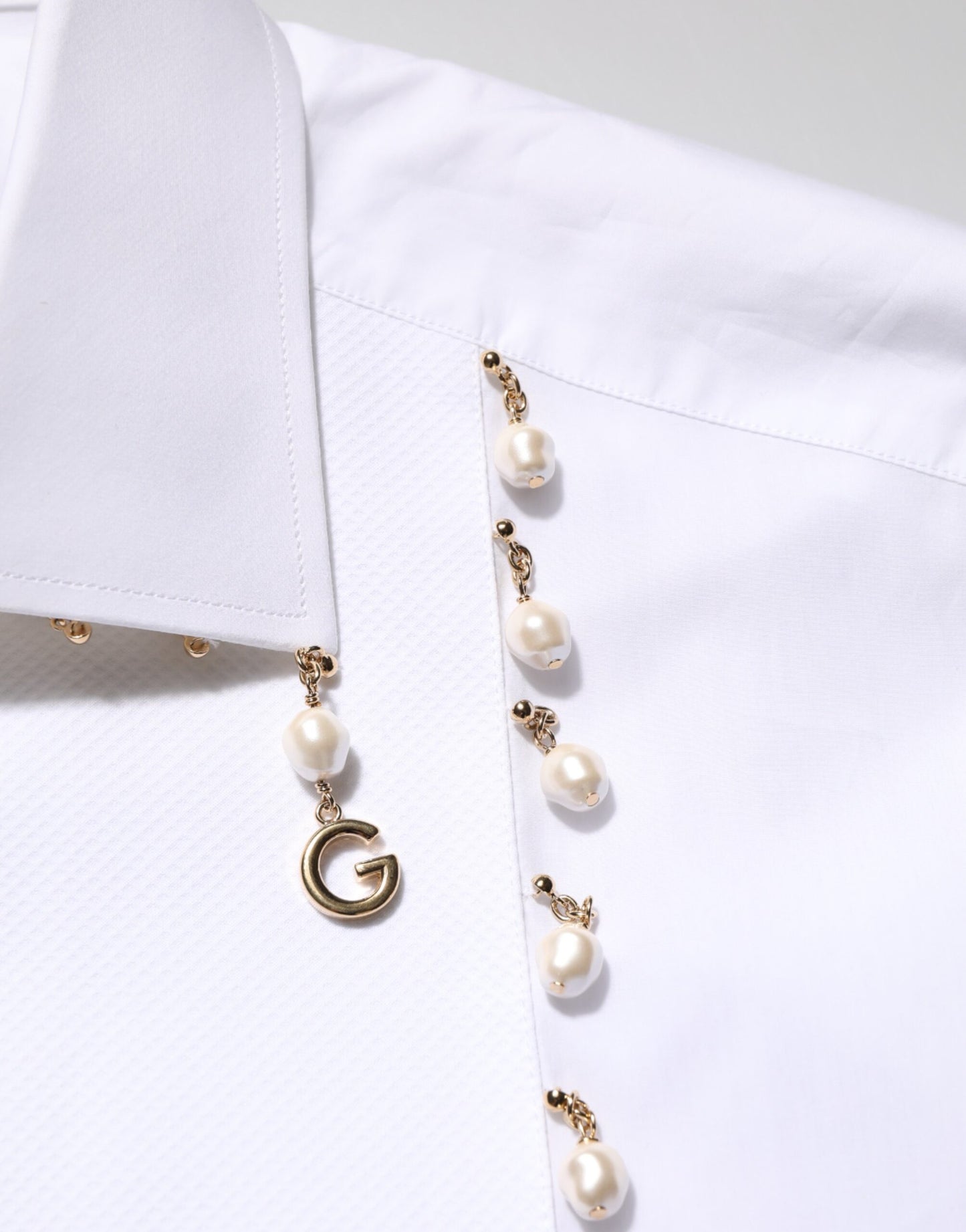 Dolce & Gabbana Weißes DG-Logo-Perlen-GOLD-Hemd aus Baumwolle für den formellen Anlass