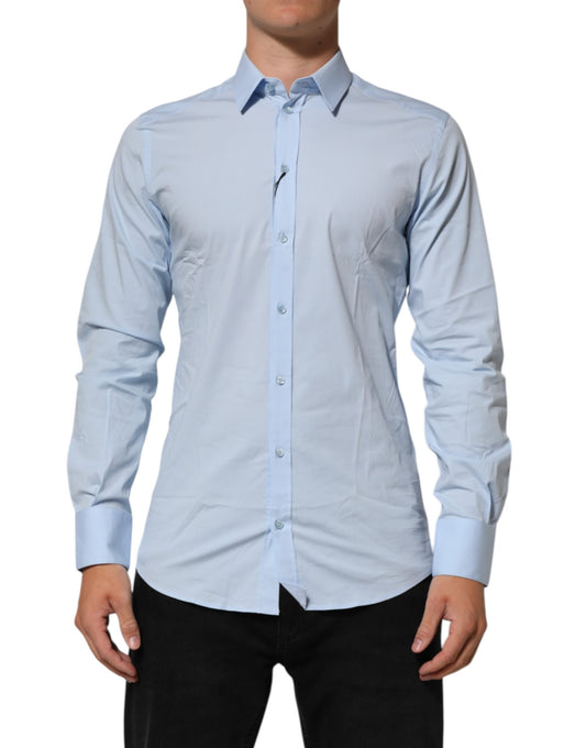 Dolce & Gabbana Hellblaues Baumwolle GOLD Formales Herrenhemd