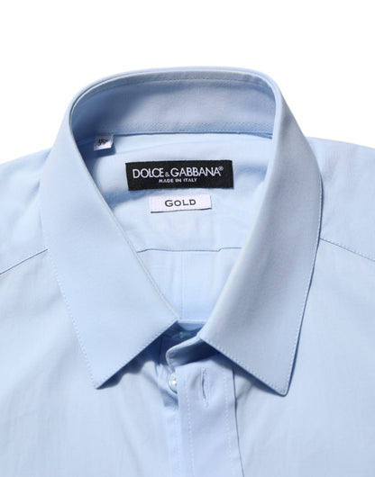 Dolce & Gabbana Hellblaues Baumwolle GOLD Formales Herrenhemd