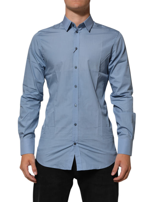 Dolce & Gabbana Blaues Baumwollhemd mit Kragen GOLD Formal Dress Shirt