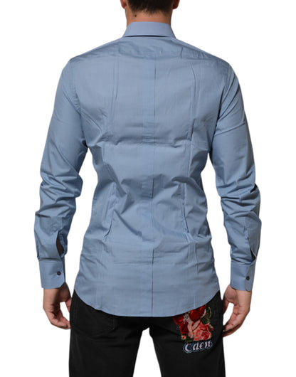 Dolce & Gabbana Blaues Baumwollhemd mit Kragen GOLD Formal Dress Shirt
