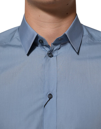 Dolce & Gabbana Blaues Baumwollhemd mit Kragen GOLD Formal Dress Shirt