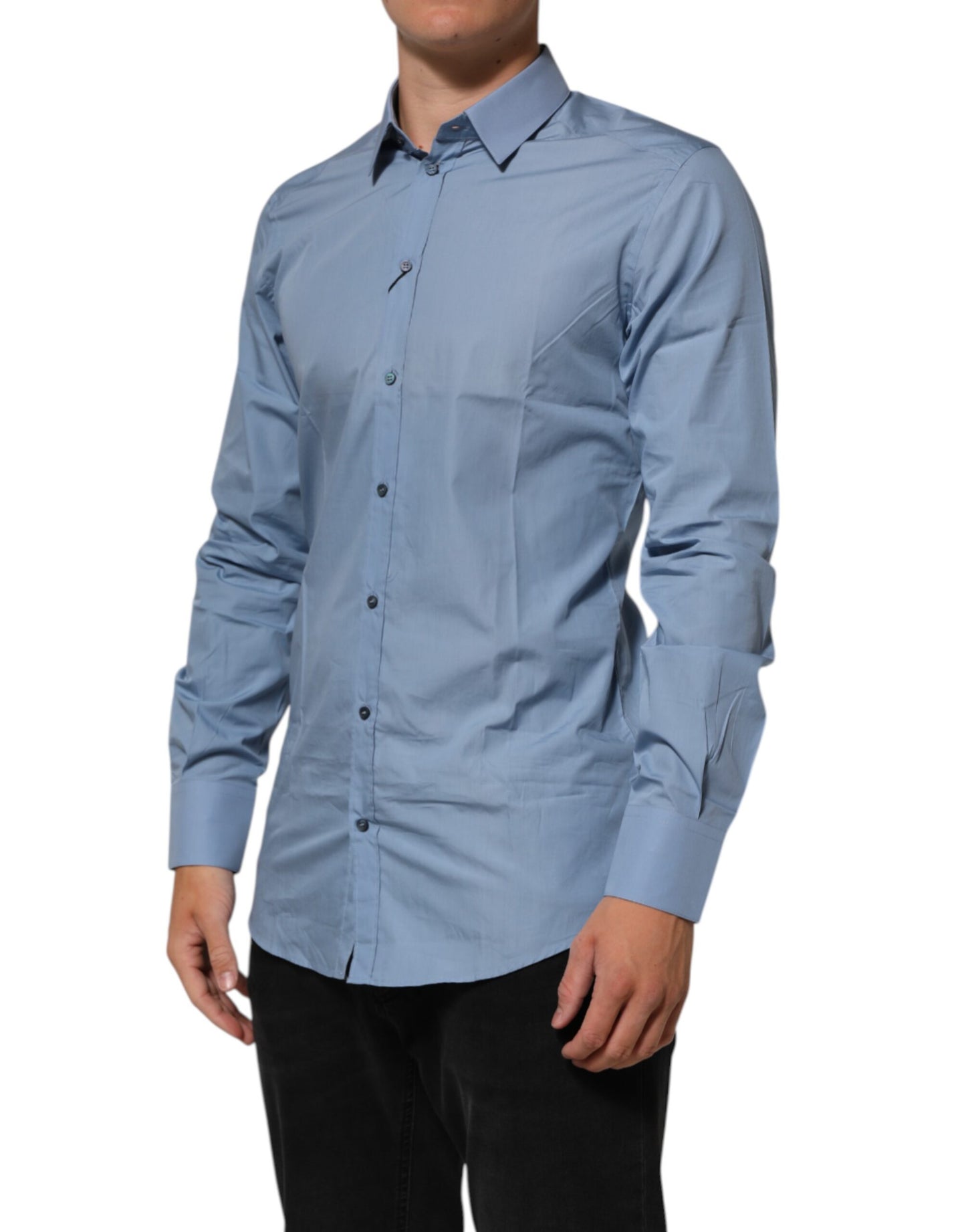 Dolce & Gabbana Blaues Baumwollhemd mit Kragen GOLD Formal Dress Shirt