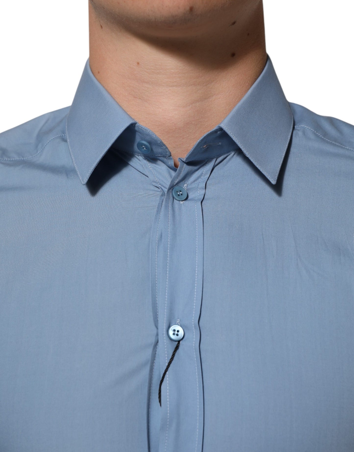 Dolce & Gabbana Blaues Baumwollhemd mit Kragen GOLD Formal Dress Shirt