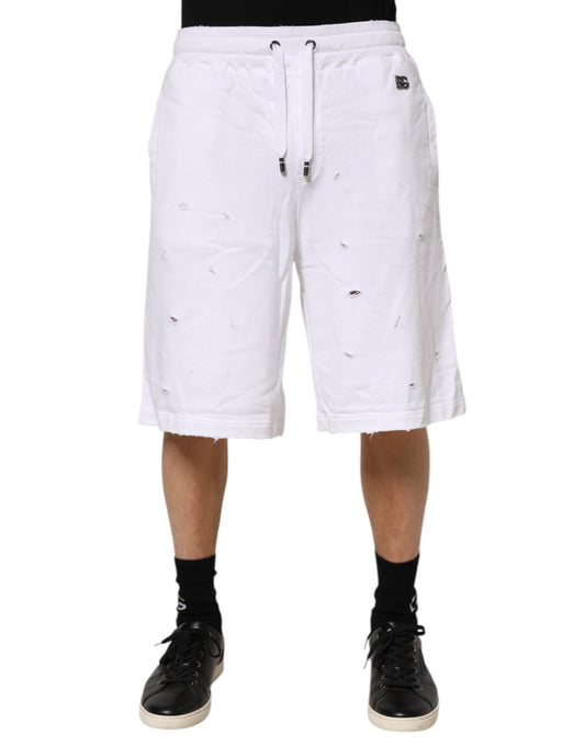 Dolce & Gabbana Weiße gerippte Bermudashorts mit mittlerer Taille
