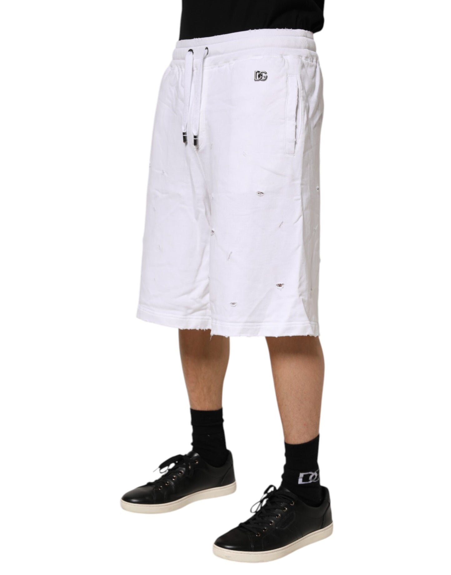 Dolce & Gabbana Weiße gerippte Bermudashorts mit mittlerer Taille