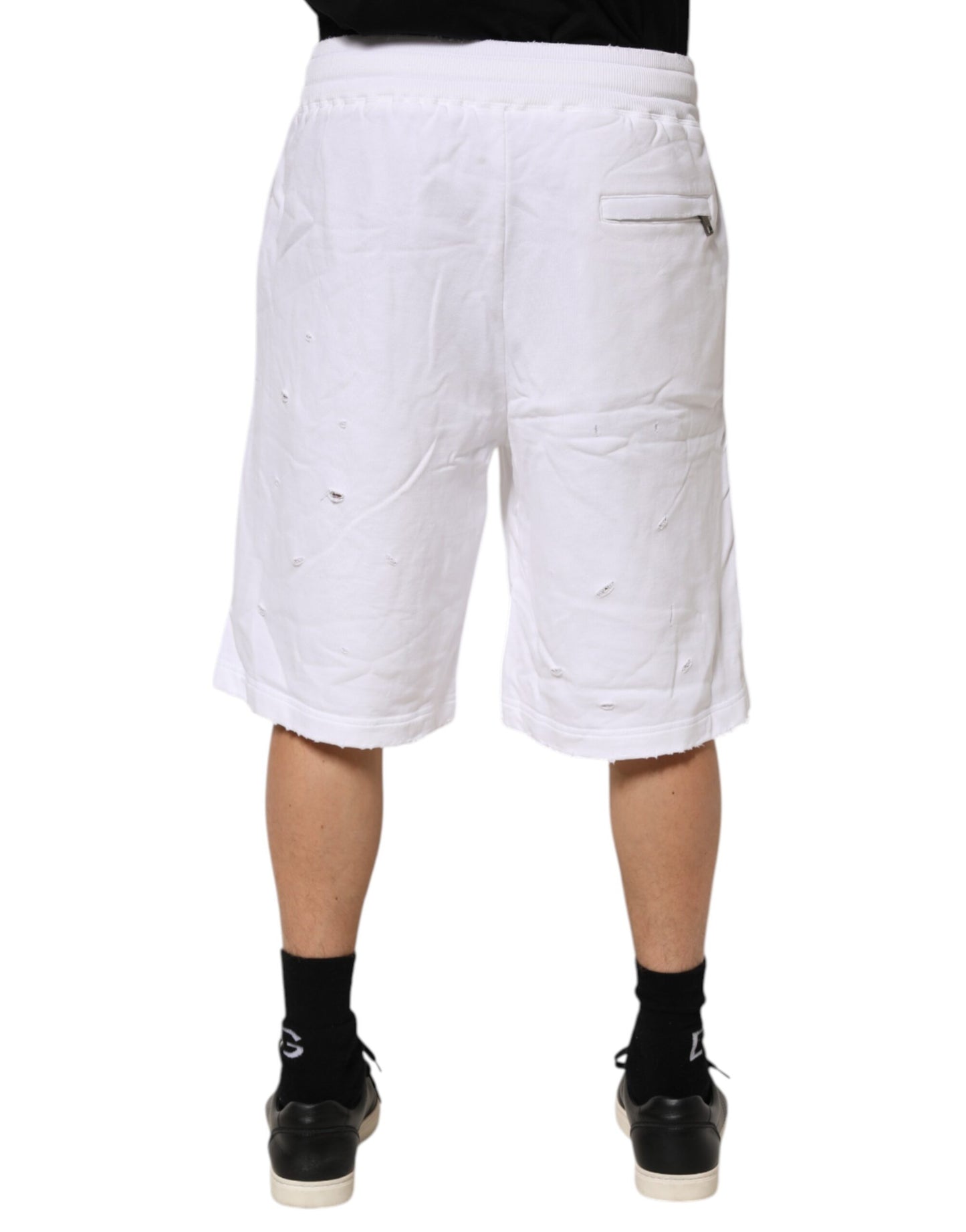 Dolce & Gabbana Weiße gerippte Bermudashorts mit mittlerer Taille