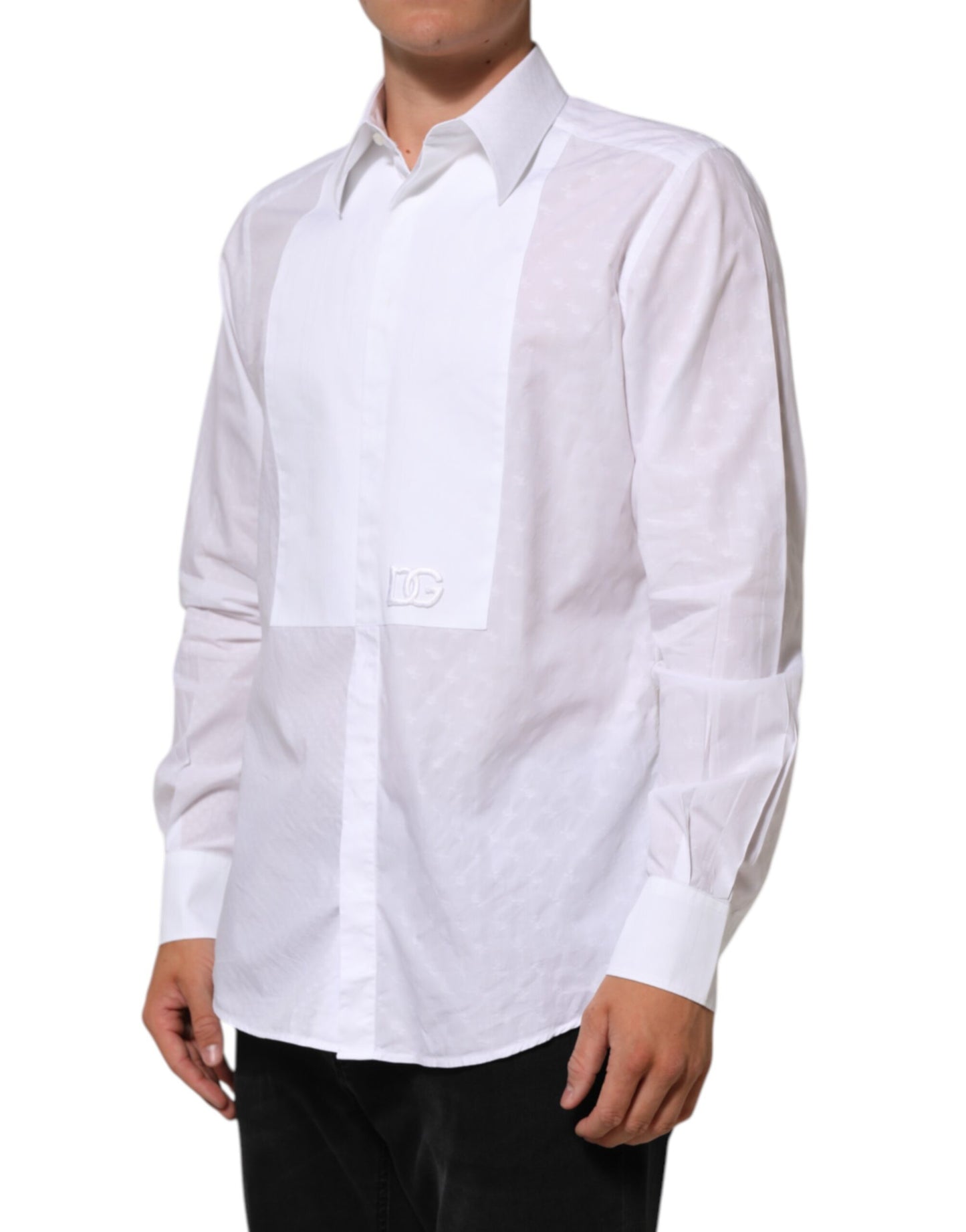 Dolce & Gabbana Weißes Baumwollhemd MARTINI Bib Formal Dress Shirt