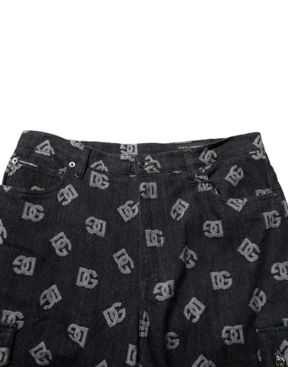 Dolce & Gabbana Schwarzes Monogramm Denim Cargo Herren Bermuda Short